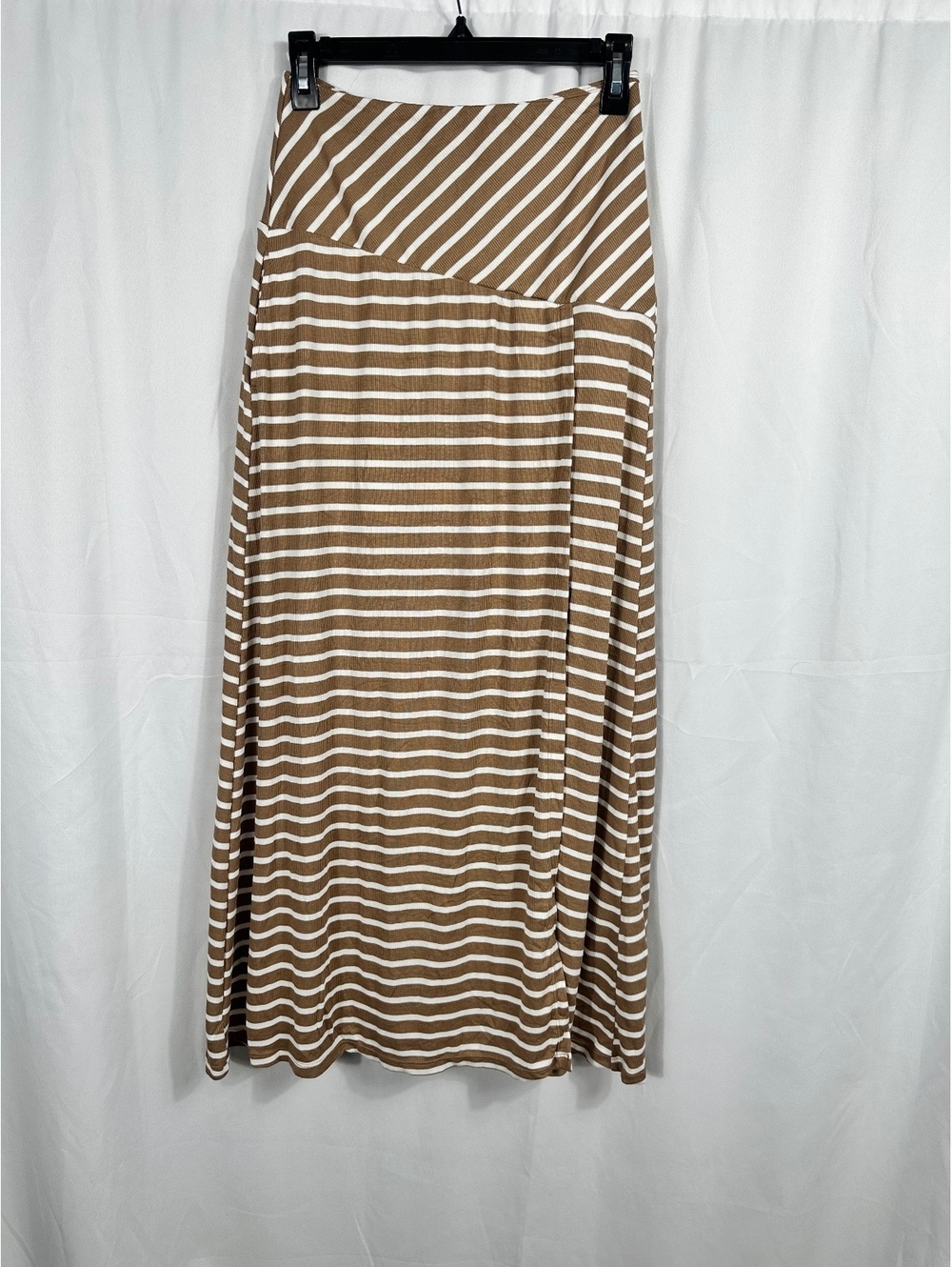 Halara Brown and White Striped Maxi Skirt with Lining Size Small